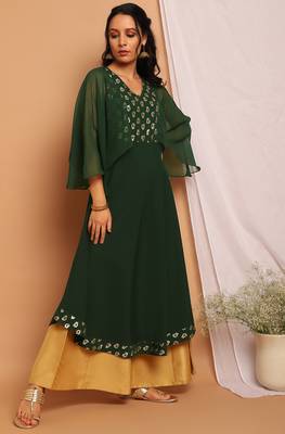 Janasya Green printed crepe kurta 3