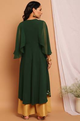Janasya Green printed crepe kurta 4