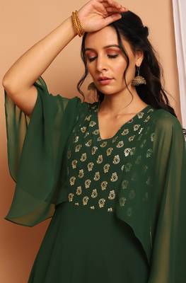 Janasya Green printed crepe kurta 5