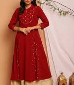 Maroon printed crepe kurta