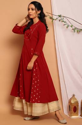 Maroon printed crepe kurta 2