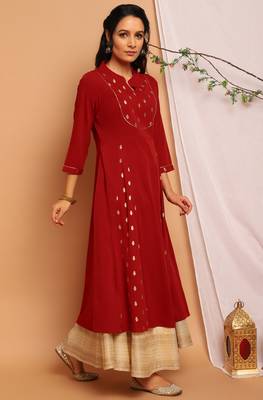 Maroon printed crepe kurta 3