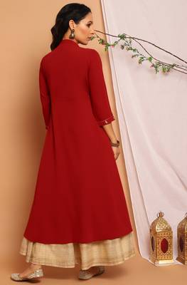 Maroon printed crepe kurta 4