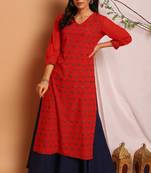 Janasya Red printed crepe kurta
