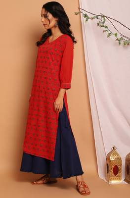 Janasya Red printed crepe kurta 2