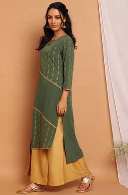Green printed crepe kurta 2
