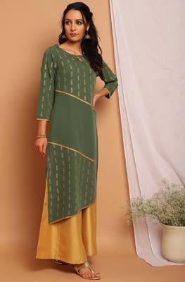 Green printed crepe kurta 3