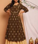 Olive printed crepe kurta