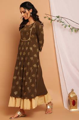 Olive printed crepe kurta 2