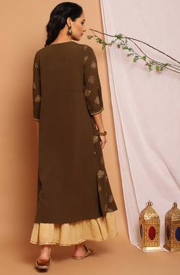Olive printed crepe kurta 4