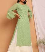 Light green printed crepe kurta