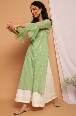 Light green printed crepe kurta 2
