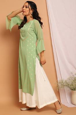 Light green printed crepe kurta 3
