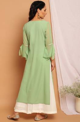 Light green printed crepe kurta 4