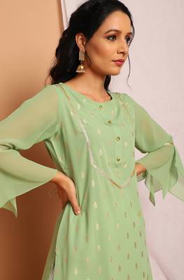Light green printed crepe kurta 5