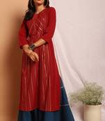 Janasya Maroon printed crepe kurta