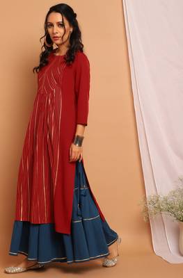 Janasya Maroon printed crepe kurta 2