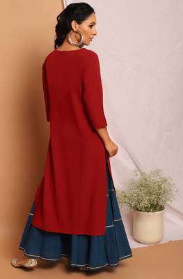 Janasya Maroon printed crepe kurta 4