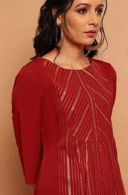 Janasya Maroon printed crepe kurta 5
