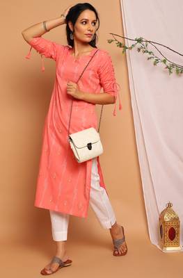Pink printed cotton kurta 1