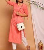 Pink printed cotton kurta