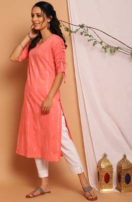 Pink printed cotton kurta 2