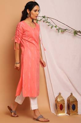 Pink printed cotton kurta 3