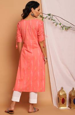 Pink printed cotton kurta 4