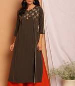 Janasya Olive printed crepe kurta