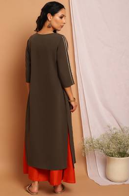 Janasya Olive printed crepe kurta 4