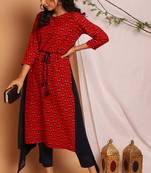 Janasya Maroon printed crepe kurta