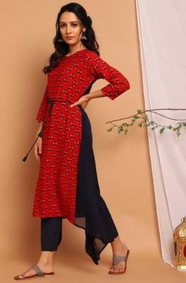 Janasya Maroon printed crepe kurta 2