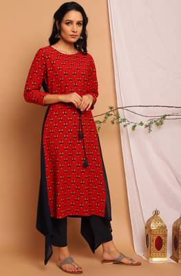 Janasya Maroon printed crepe kurta 3