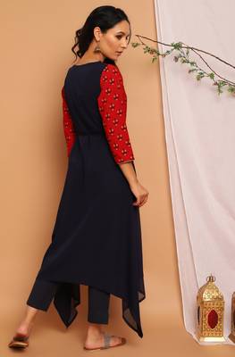 Janasya Maroon printed crepe kurta 4