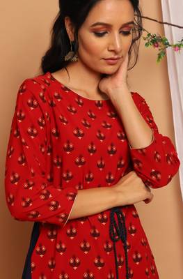 Janasya Maroon printed crepe kurta 5