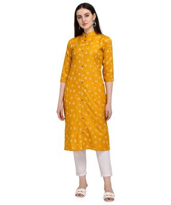 Mustard printed cotton cotton-kurtis 1