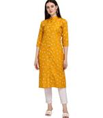 Mustard printed cotton cotton-kurtis