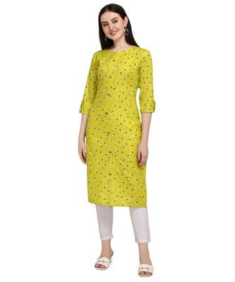 Lime printed cotton cotton-kurtis 1