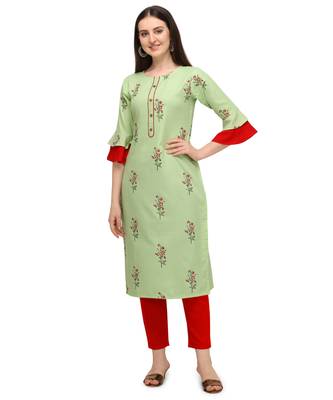 Light-green printed cotton cotton-kurtis 1