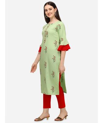 Light-green printed cotton cotton-kurtis 3