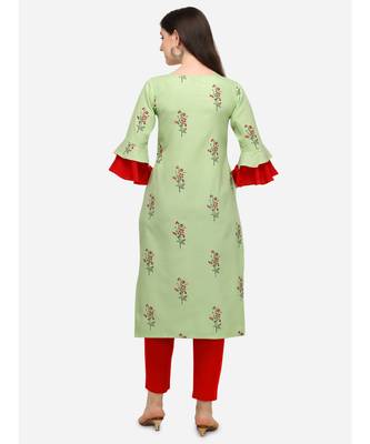 Light-green printed cotton cotton-kurtis 4