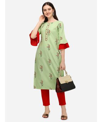 Light-green printed cotton cotton-kurtis 5