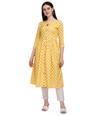 Light-yellow printed cotton cotton-kurtis 1