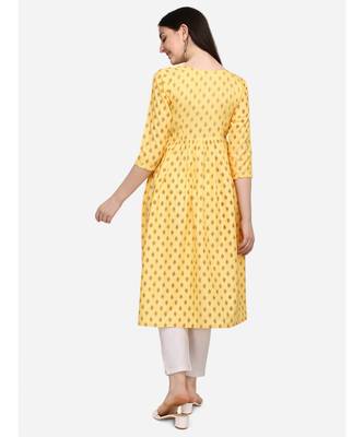 Light-yellow printed cotton cotton-kurtis 4