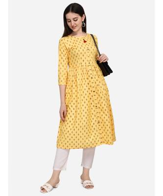 Light-yellow printed cotton cotton-kurtis 5