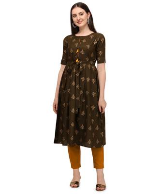 Dark-green printed cotton cotton-kurtis 1