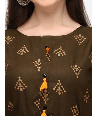Dark-green printed cotton cotton-kurtis 2