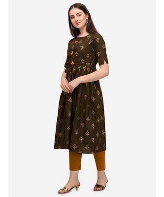 Dark-green printed cotton cotton-kurtis 3
