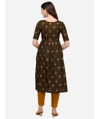 Dark-green printed cotton cotton-kurtis 4