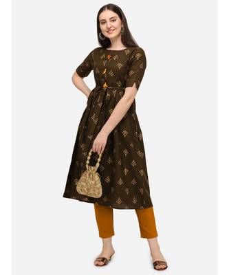 Dark-green printed cotton cotton-kurtis 5